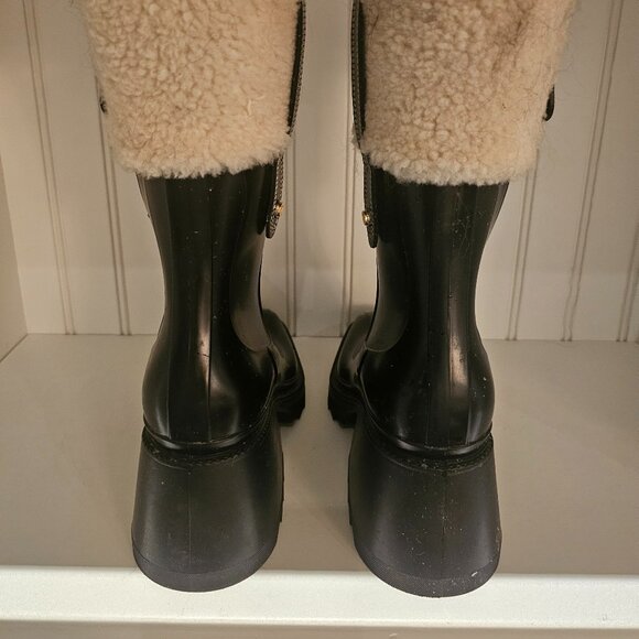 Chloe Black Rubber Boots with Shearling Size 6 - Picture 4 of 5